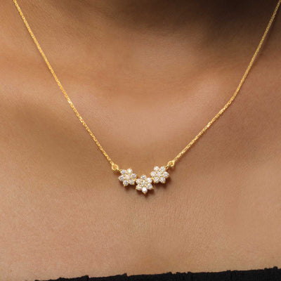 Three Flower Design Silver 925 Necklace