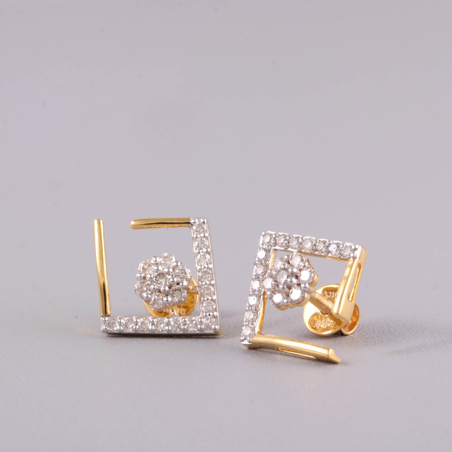 Square Open Diamond Stud Earrings