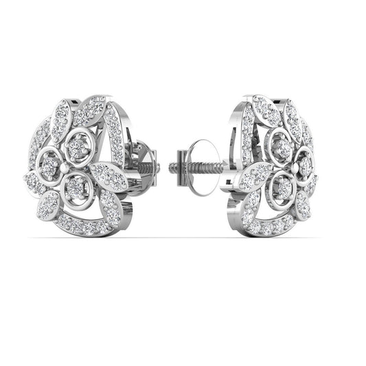 Silver Leafy Circle Stud Earrings