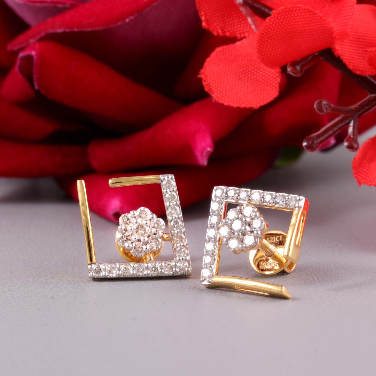 Square Open Diamond Stud Earrings