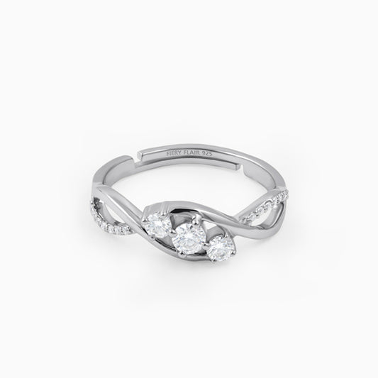 Infinity Twist Three Stone Silver Ring