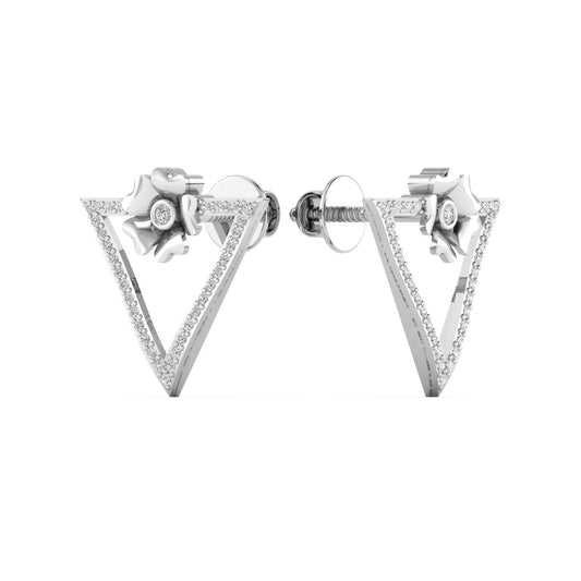 Silver Mystical Triangle Floral Stud Earrings
