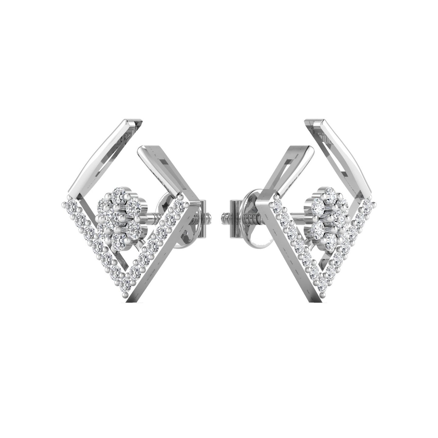 Square Open Diamond Stud Earrings