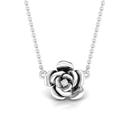 Elegant Rose Silver Pendant Necklace