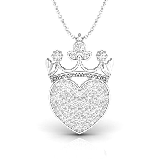 Crown Heart Silver Pendant Necklace