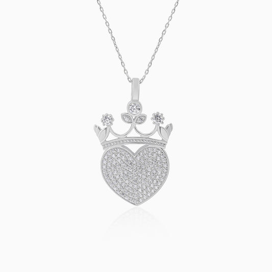 Crown Heart Silver Pendant Necklace