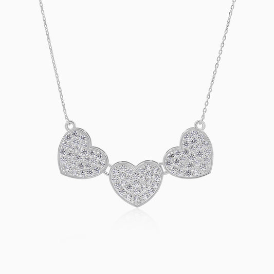 Three Heart Silver Pendant Necklace