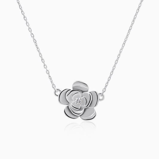 Elegant Rose Silver Pendant Necklace