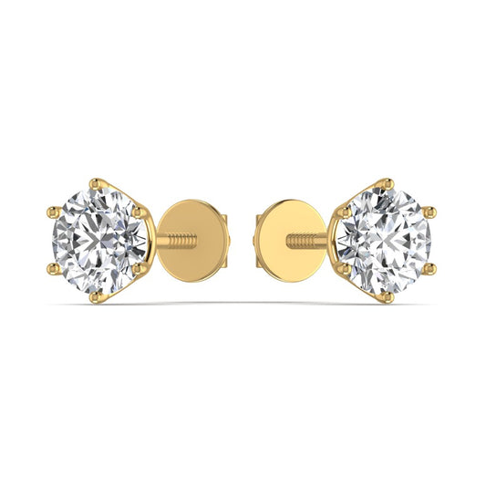 Round 2CT Diamond Gold Stud Earring