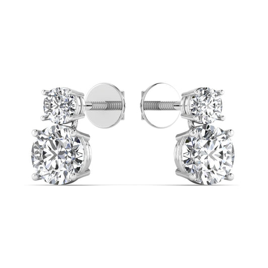 Two Stone Silver Solitaire Drop Earring