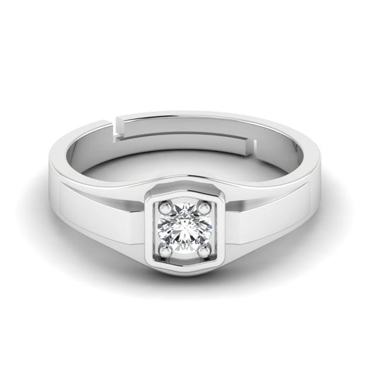 Radiant Solitaire Men's Silver Ring