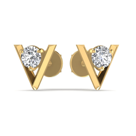 V Shape Solitaire Diamond Stud Earring