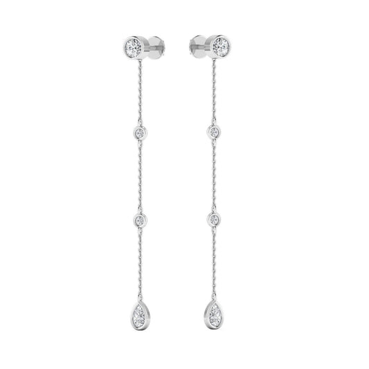 Silver Bezel Chain Moissanite Drop Earring