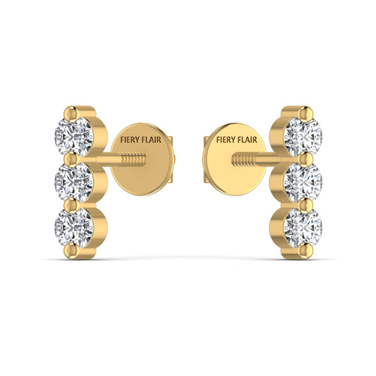 Straight Three Diamond Stud Earring