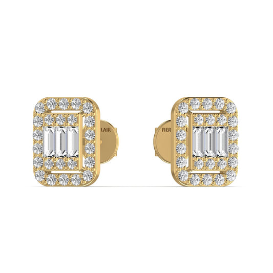 Baguette & Round Diamond Stud Earring