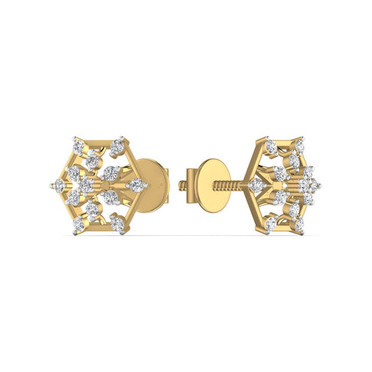 Round Diamond Hexagon Stud Earring